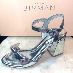 ALEXANDRE BIRMAN CLARITA 75 FLARE METALLIC SILVER SANDAL 36.5 NEW IN BOX